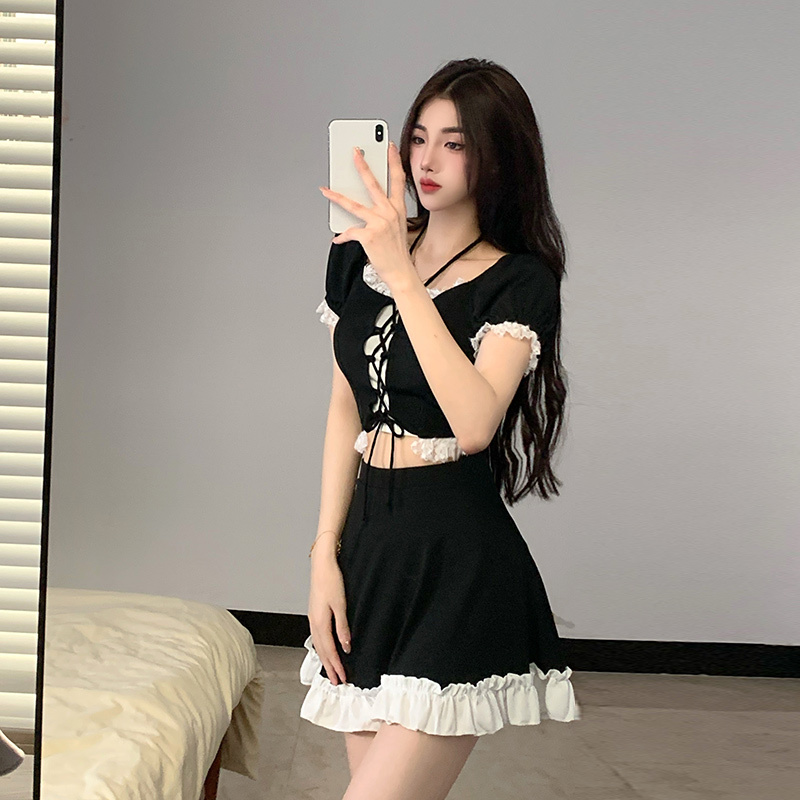 Women Fashion Styles - ชุดว่ายน้ำสองชิ้นสไตล์อินสตาแกรมสำหรับผู้หญิง ชุดว่ายน้ำสำหรับแช่น้ำพุร้อน ช่วยกระชับสัดส่วน ควบคุมหน้าท้อง แฟชั่นชุดชายหาด