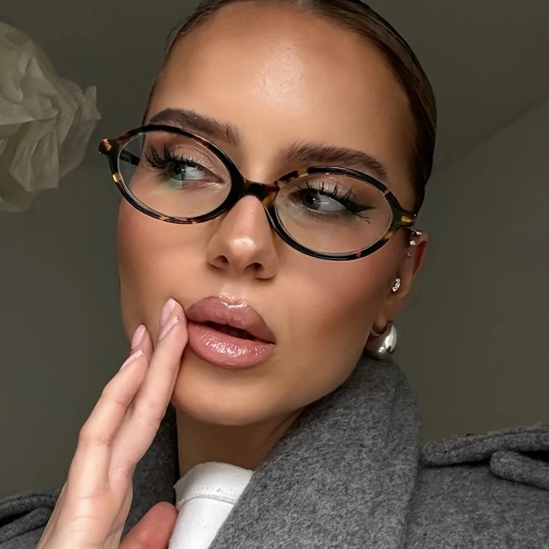 Women Fashion Glasses - แว่นตากันแดดทรงวงรีวินเทจผู้หญิงแบรนด์หรูดีไซเนอร์แว่นตาป้องกันแสงสีฟ้าทรงวงรีขนาดเล็กแฟชั่นย้อนยุคผู้ชายแว่นตาลายเสือดาว
