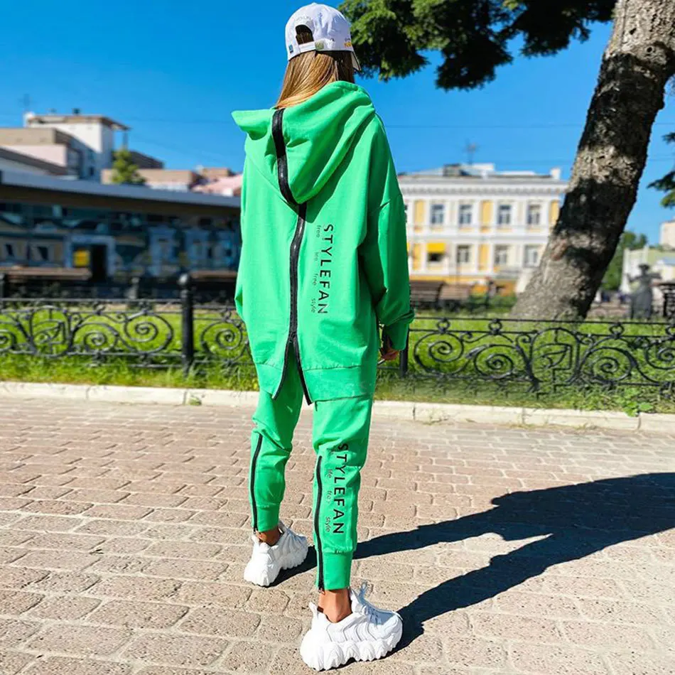 Women'S Fashion Trends Autumn 2025 - ชุดเสื้อสเวตเตอร์ทรงหลวมพิมพ์ลายตัวอักษรพร้อมซิปยาวสำหรับผู้หญิง แฟชั่นเทรนด์ปี 2025 สามารถสวมใส่ได้ทั้งก่อนและหลัง