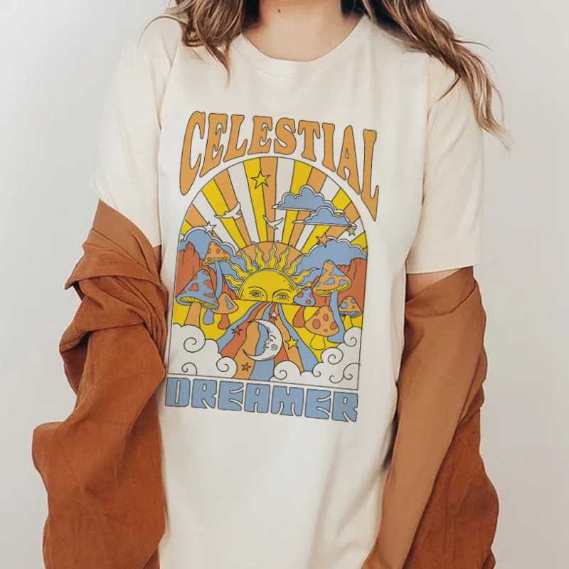 Women'S Fashion From The 70S - Celestial Dreamer ผู้หญิง Vintage Boho Graphic