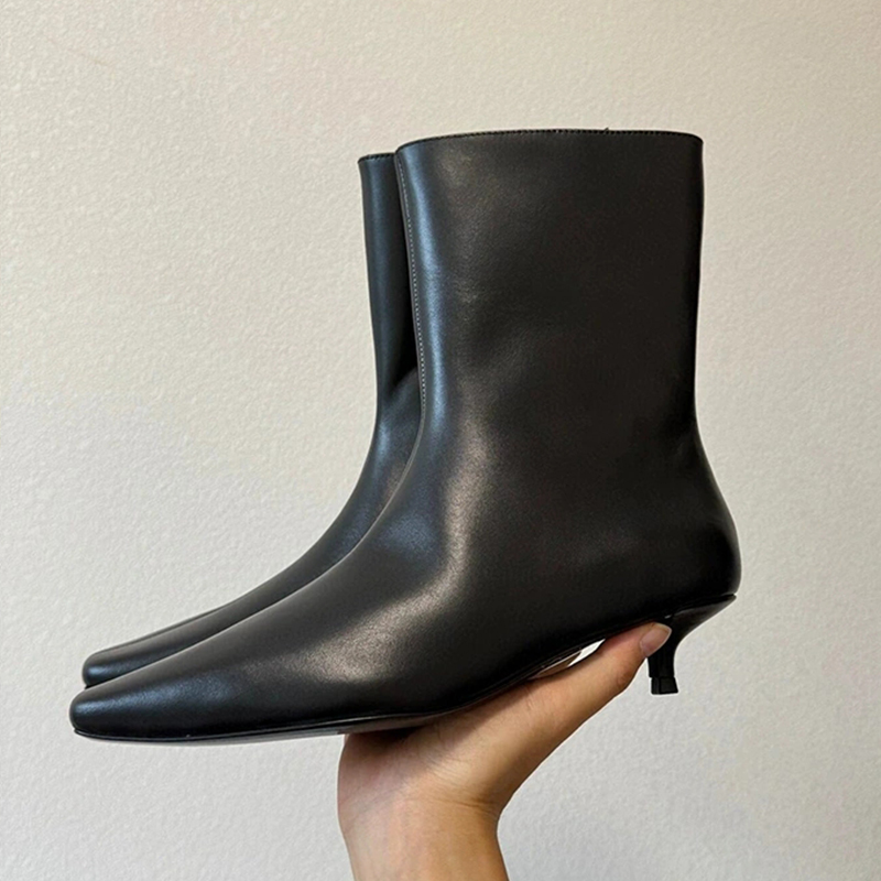 Women'S Fashion Trends Autumn 2025 - รองเท้าบูทผู้หญิงหนังแท้ทรงสี่เหลี่ยมหัวแหลม ส้นสูง รุ่นใหม่ล่าสุดประจำฤดูใบไม้ร่วง-ฤดูหนาว ปี 2025 สีดำ