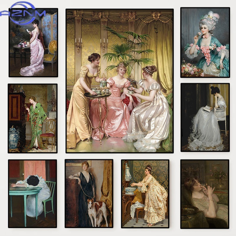Women'S Fashion Victorian - โปสเตอร์ภาพเหมือนผู้หญิงยุคเรอเนซองส์ ภาพวาดบนผ้าใบสไตล์วิคตอเรียน ภาพศิลปะติดผนังสำหรับตกแต่งบ้าน ห้องนั่งเล่น