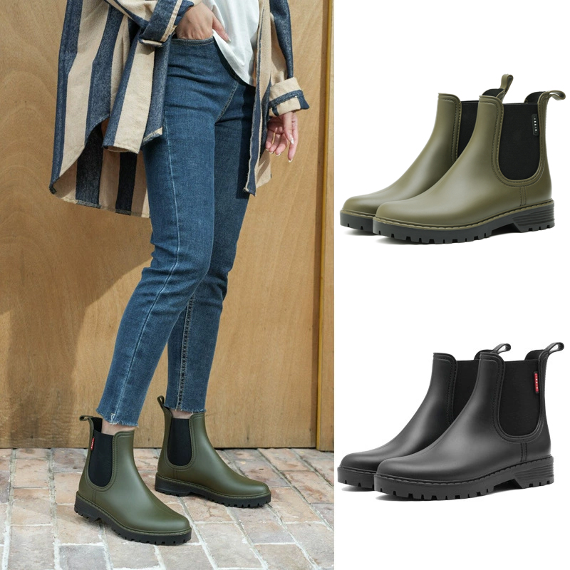 Women'S Fashion Rain Boots - รองเท้าบูทกันฝนสั้นแฟชั่นสำหรับผู้หญิง รองเท้าเชลซีกันน้ำ สีพื้น รองเท้าบูทอเนกประสงค์สำหรับผู้หญิง