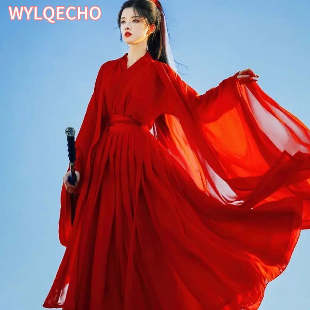 Women Fashion Reddit - ชุดฮันฟูผู้หญิงจีนแบบดั้งเดิมชุดฮันฟูหญิงคาร์นิวัลคอสเพลย์เครื่องแต่งกายฮันฟูวินเทจชุดเต้นรำสีแดงและสีขาว PLUS ขนาด