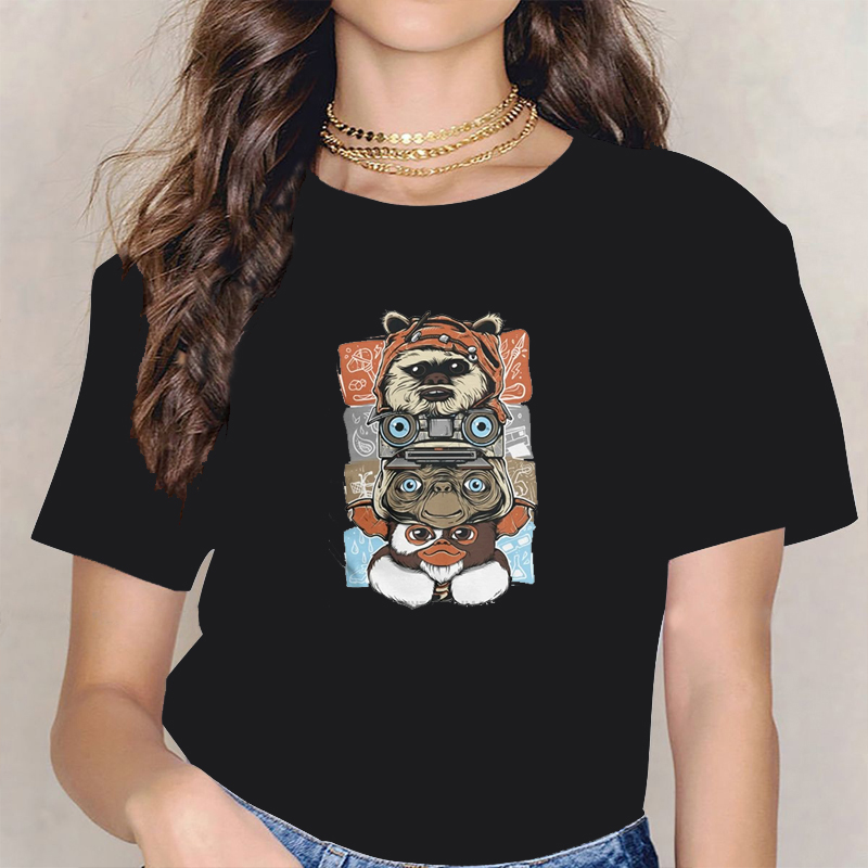 Women Fashion 80S - เสื้อยืดคอกลมคอกลมแขนสั้นลายหนังคริสมาสต์แนวสยองขวัญ80S Gremlins Gizmo มอนสเตอร์ gremlin