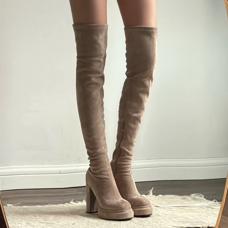 Women Fashion Online - รองเท้าบูทสูงเหนือเข่าสำหรับผู้หญิง สไตล์ไนต์คลับ แฟชั่นเซ็กซี่ ส้นหนา สำหรับงานปาร์ตี้ ฤดูใบไม้ร่วง