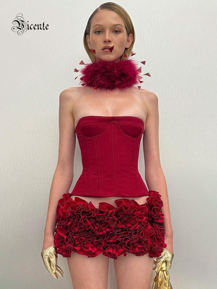 Women Fashion Reddit - VC คริสต์มาสชุดที่ไม่มีสายหนังสีแดงโครงสร้างด้านบนดอกไม้ประดับกระโปรงมินิ Bodycon Celebrity Party ค็อกเทล