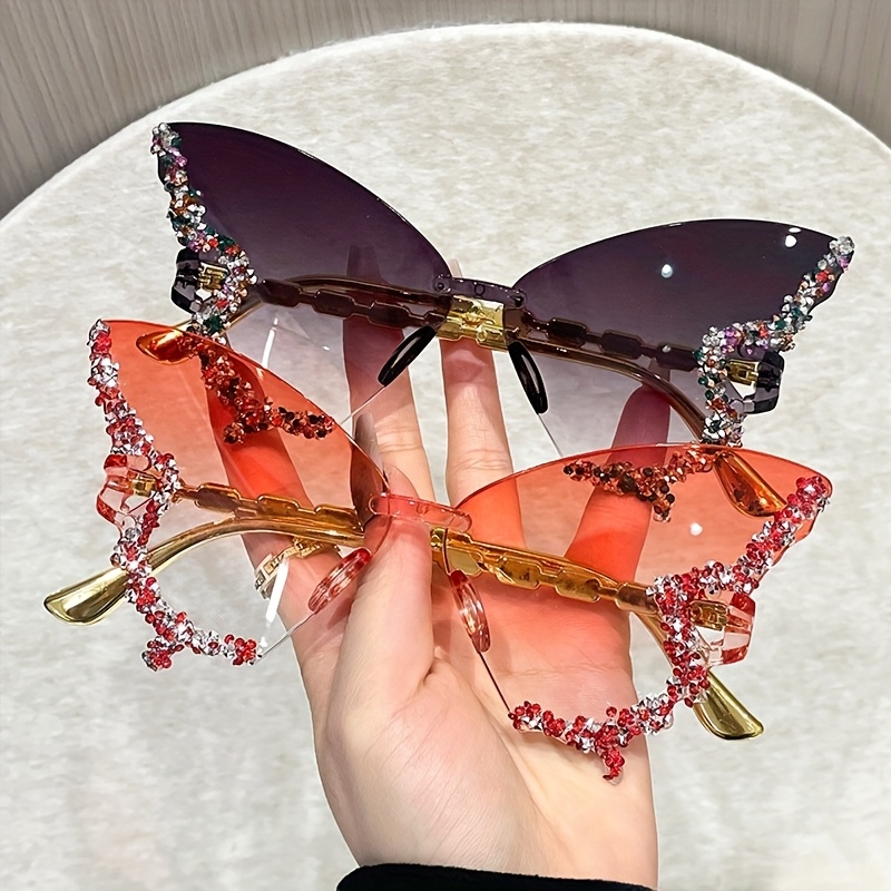 Women'S Fashion Glasses Non Prescription - แว่นตาผู้หญิง ดีไซน์หรูหรา ประดับเพชรระยิบระยับ ทรงโบว์ไร้กรอบ แว่นตาสำหรับงานปาร์ตี้พร้อมเลนส์ใสไม่มีค่าสายตา เหมาะสำหรับงานเลี้ยงสวมหน้ากาก