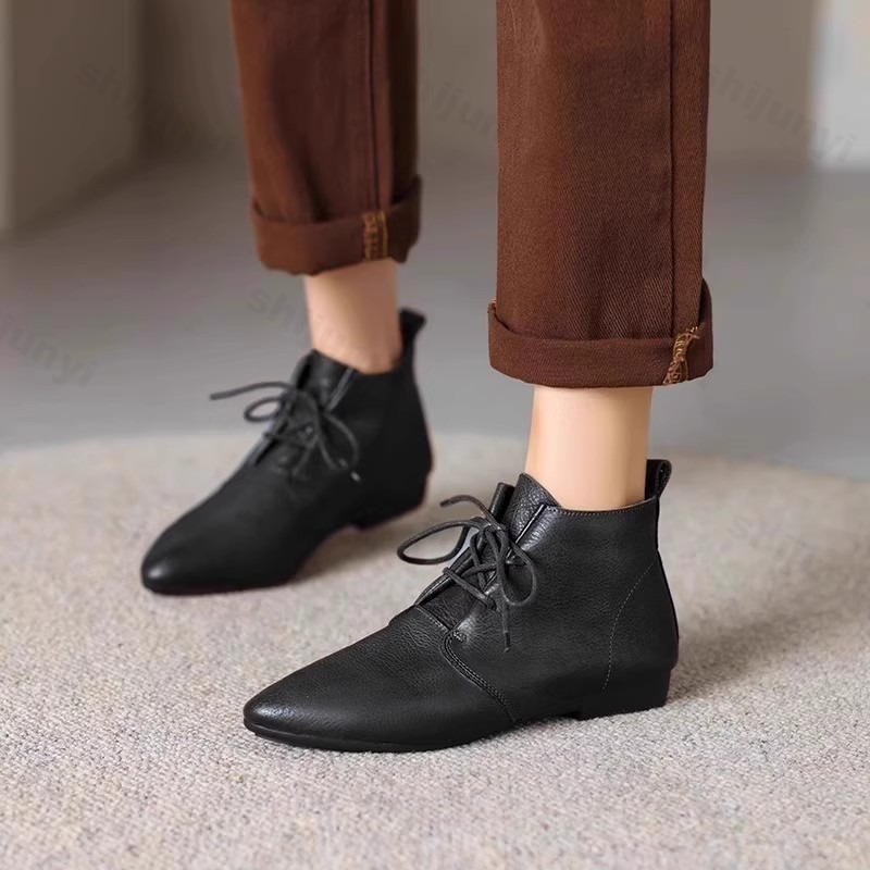 Women'S Fashion Trends Autumn 2025 - รองเท้าบูทสั้นผู้หญิง 2025 หนังแท้ แฟชั่นใหม่ รองเท้าใส่สบาย แบบผูกเชือก