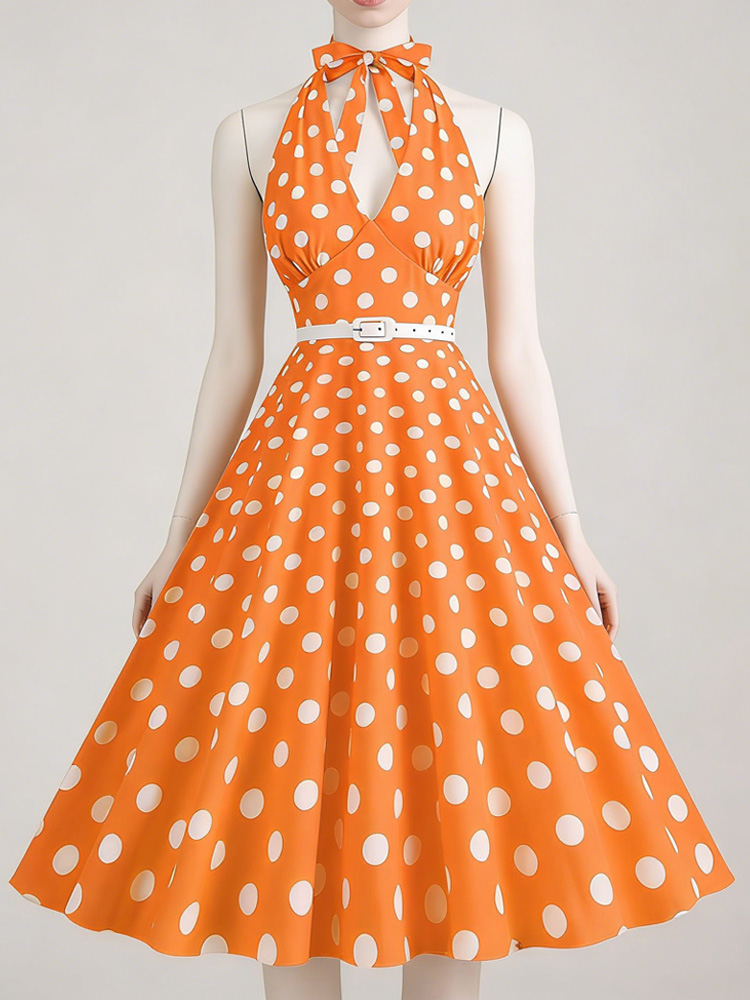 Women'S Fashion In The 1950S - เดรสเซ็กซี่แบบผูกคอ คอลึกทรงวี สไตล์ย้อนยุคยุค 50s 60s ลายจุด