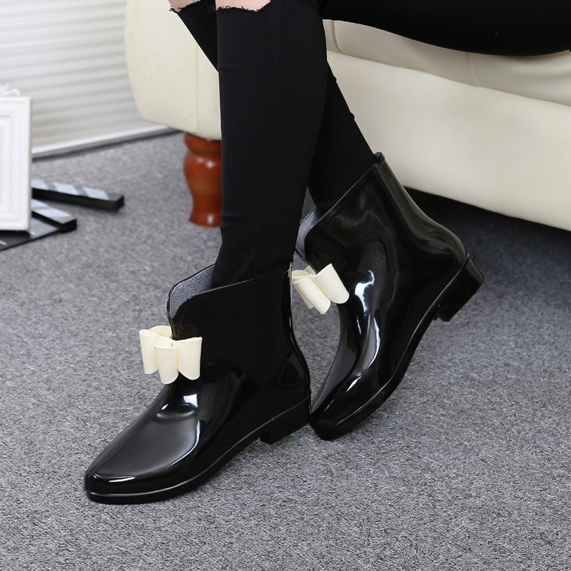 Women'S Fashion Rain Boots - ผู้หญิงดอกไม้ Bowtie ข้อเท้า Boot ฤดูหนาวฝนหญิงกันน้ำยางแพลตฟอร์มรองเท้าสุภาพสตรีรองเท้า YYJ103