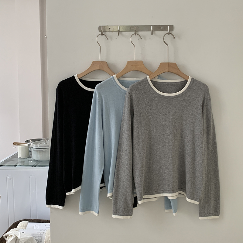 Women Fashion Styles - เสื้อผู้หญิงคอโอ แขนยาว ผ้าฝ้าย 100% ดีไซน์สีตัดกัน ไซส์ใหญ่