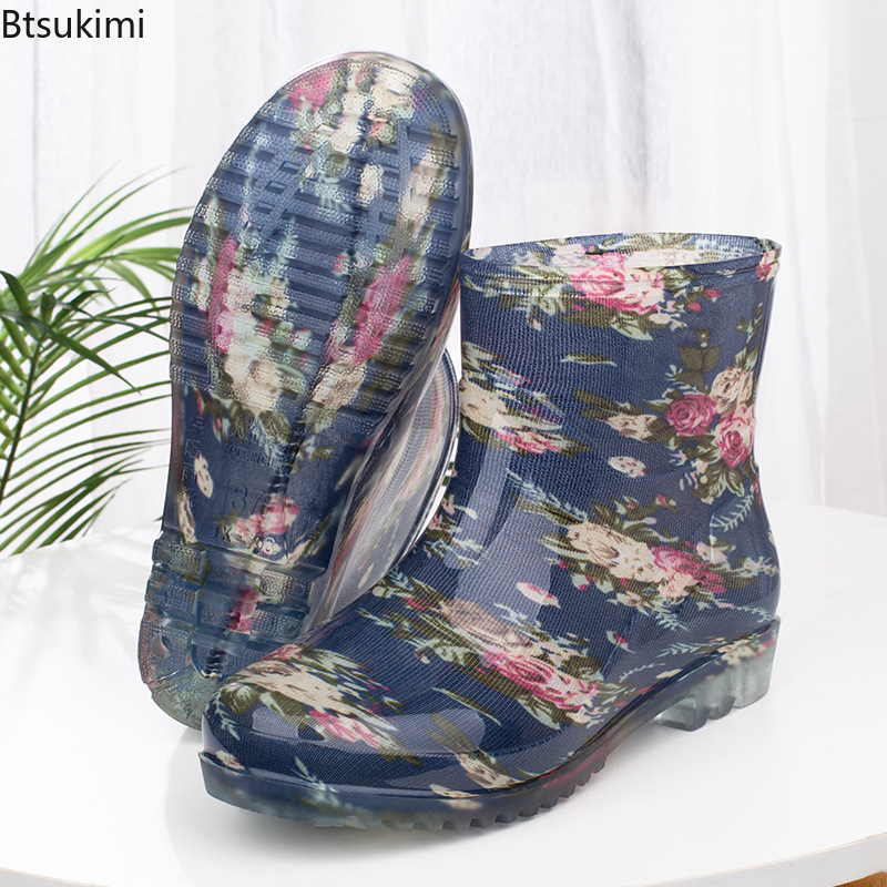 Women'S Fashion Rain Boots - รองเท้าบูทกันฝนแฟชั่นสำหรับผู้หญิง บุขนสัตว์อุ่น กันลื่น เหมาะสำหรับงานครัว รองเท้าใส่ทำงานกลางแจ้งที่ใส่สบาย รองเท้าบูทสั้น