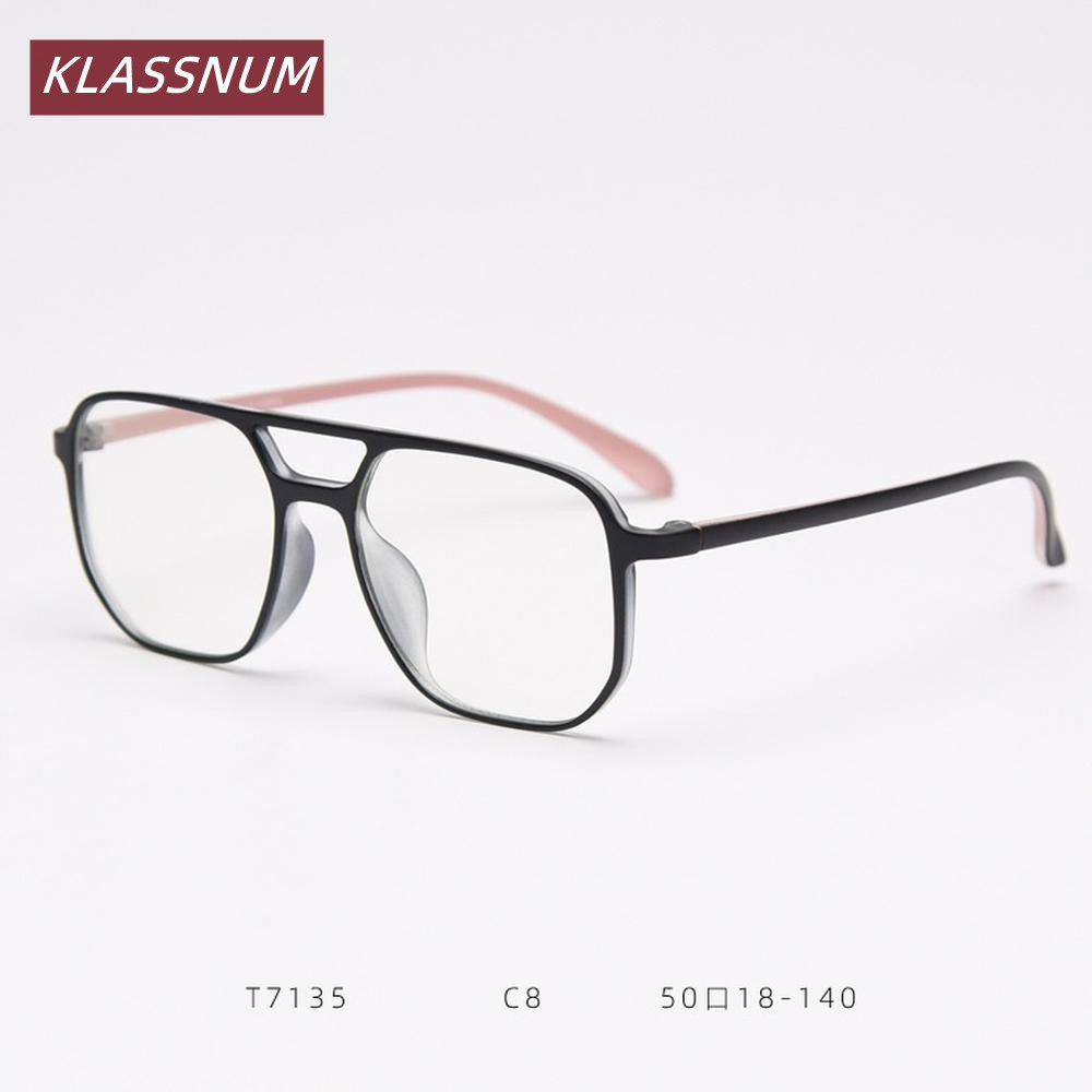 Women'S Fashion Glasses Non Prescription - KLASSNUM ดับเบิ้ลบリッジทรงสี่เหลี่ยมกรอบแว่นตาผู้ชายผู้หญิงเรโทรเลนส์ใสไม่มีใบสั่งยาแว่นตาแฟชั่นเกาหลีแว่นตาแฟชั่น