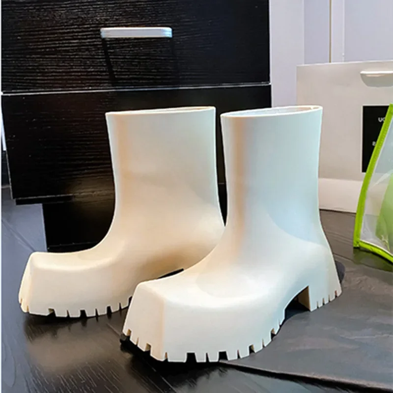 Women'S Fashion Rain Boots - คุณภาพสูงหนังนุ่ม PU รองเท้าบูทหุ้มข้อผู้หญิงแฟชั่นกันน้ำกันลื่นรองเท้าแพลตฟอร์มหนาดีไซเนอร์รองเท้าฝน โบตาส มูเยร์