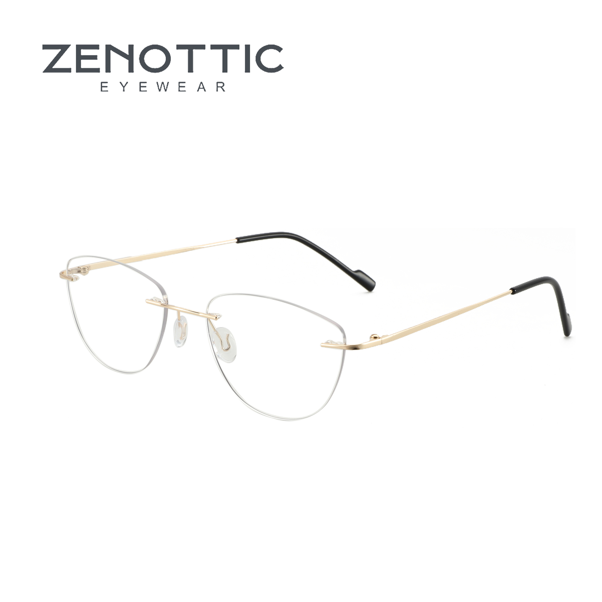 Women'S Fashion Glasses Non Prescription - Zenottic แว่นตาแฟชั่นตาแมวไร้ขอบไร้กรอบสำหรับผู้หญิงแว่นตาโลหะคุณภาพสูงไม่มีใบสั่งแพทย์สำหรับ R3001