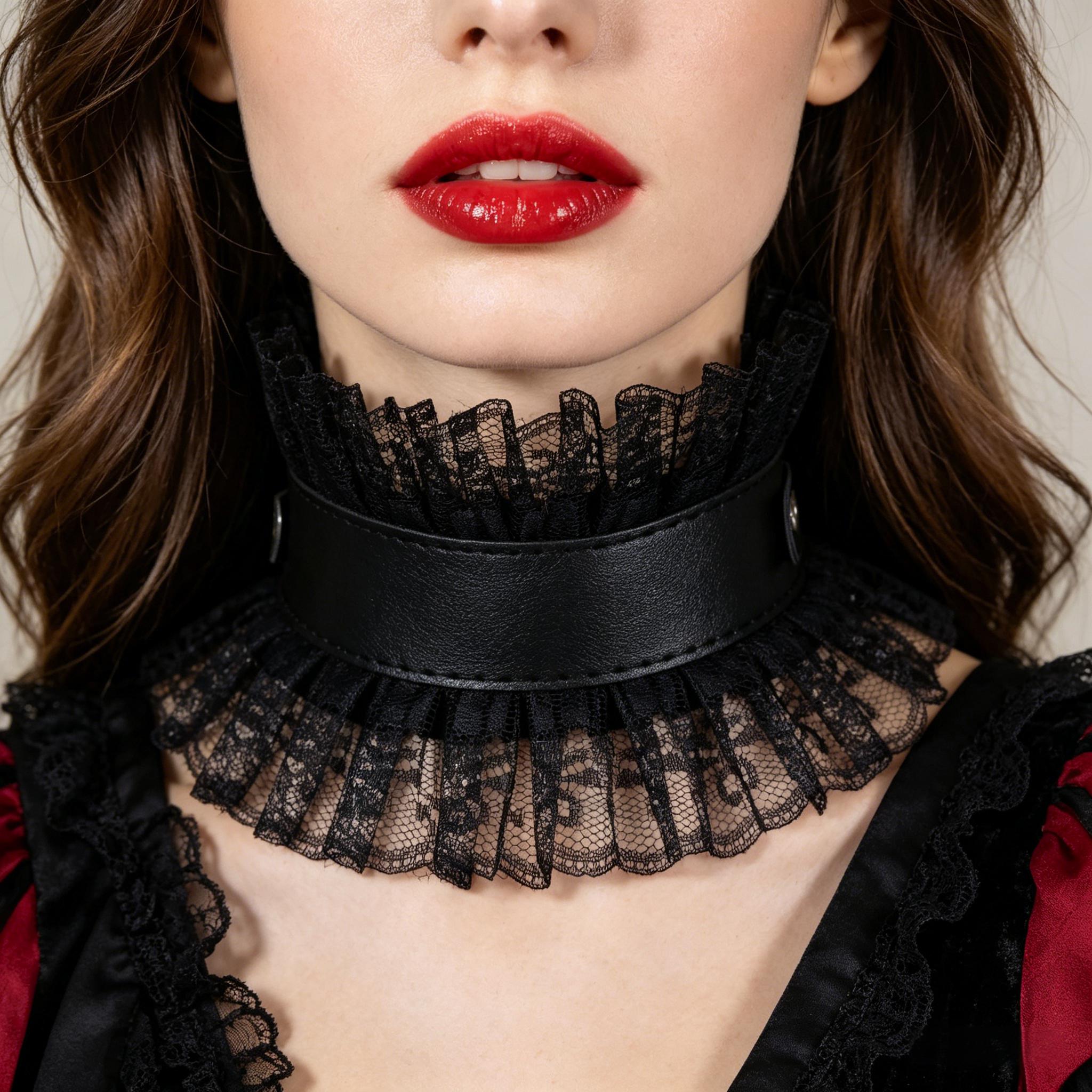 Women'S Fashion Victorian - สร้อยคอปลอมแบบวินเทจสำหรับผู้หญิง สไตล์โกธิค สีดำ หนังเทียม แต่งระบาย ลูกไม้ลายดอกไม้