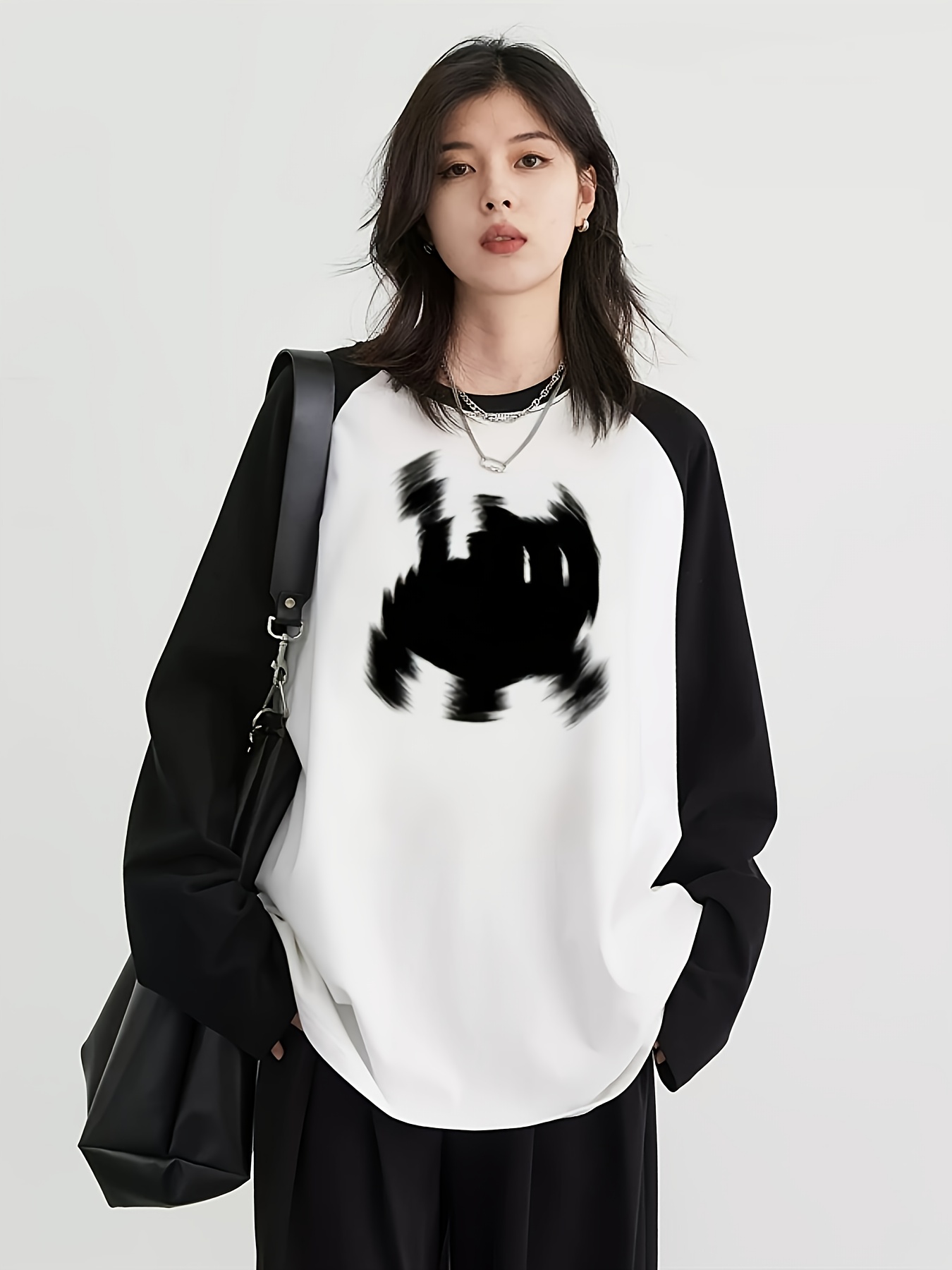 Women Fashion Styles - เสื้อยืดแขนยาวทรงแร็กแลนสำหรับผู้หญิง Y2K ลายกราฟิกแมวน่ารัก ทรงหลวม คอกลม เสื้อลำลองสำหรับฤดูใบไม้ผลิ/ฤดูใบไม้ร่วง