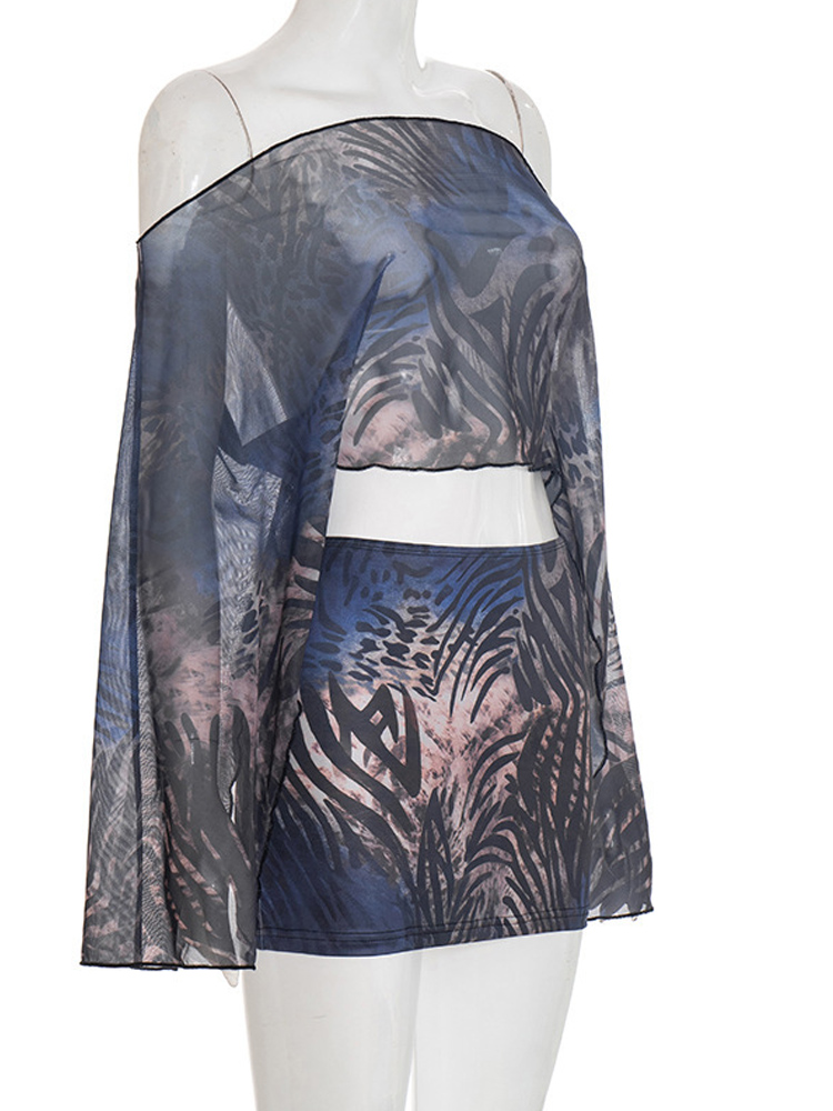 ชุดเซ็ตสองชิ้นผ้าตาข่ายแบบไหล่ - Tie Dye Two Piece บทวิจารณ์และราคา