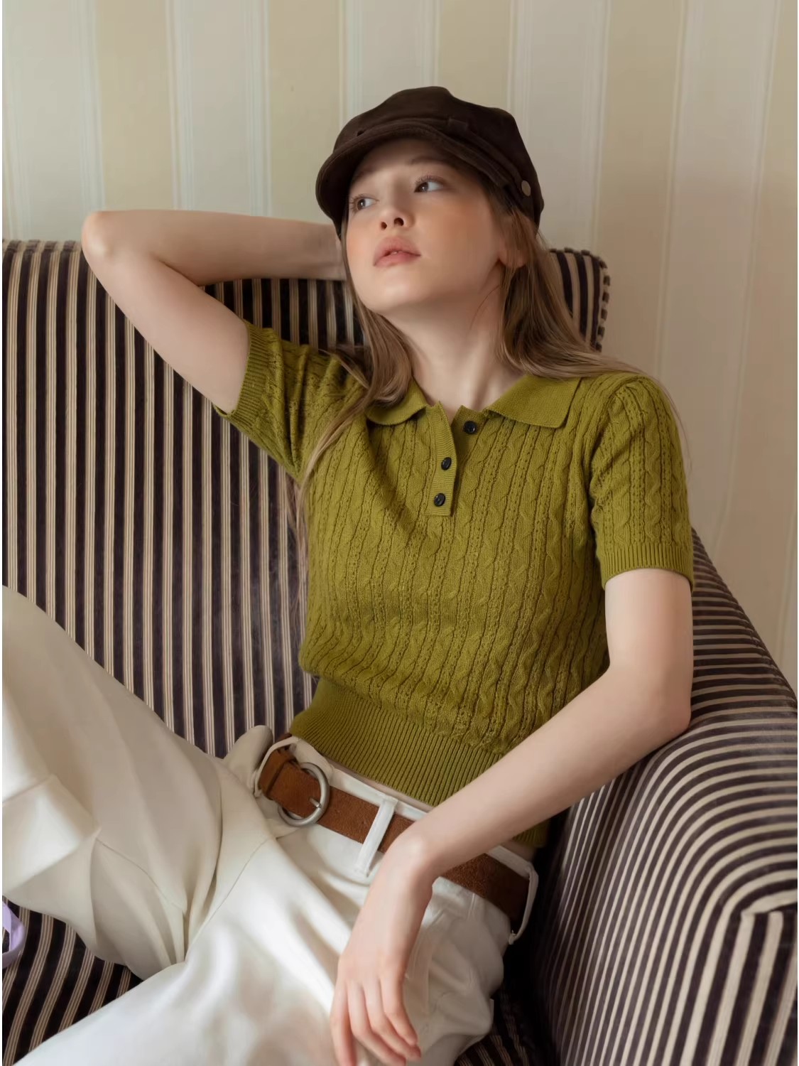 เสื้อโปโลถักลายเกลียวสไตล์ลำลอ - Women Fashion Styles บทวิจารณ์และราคา