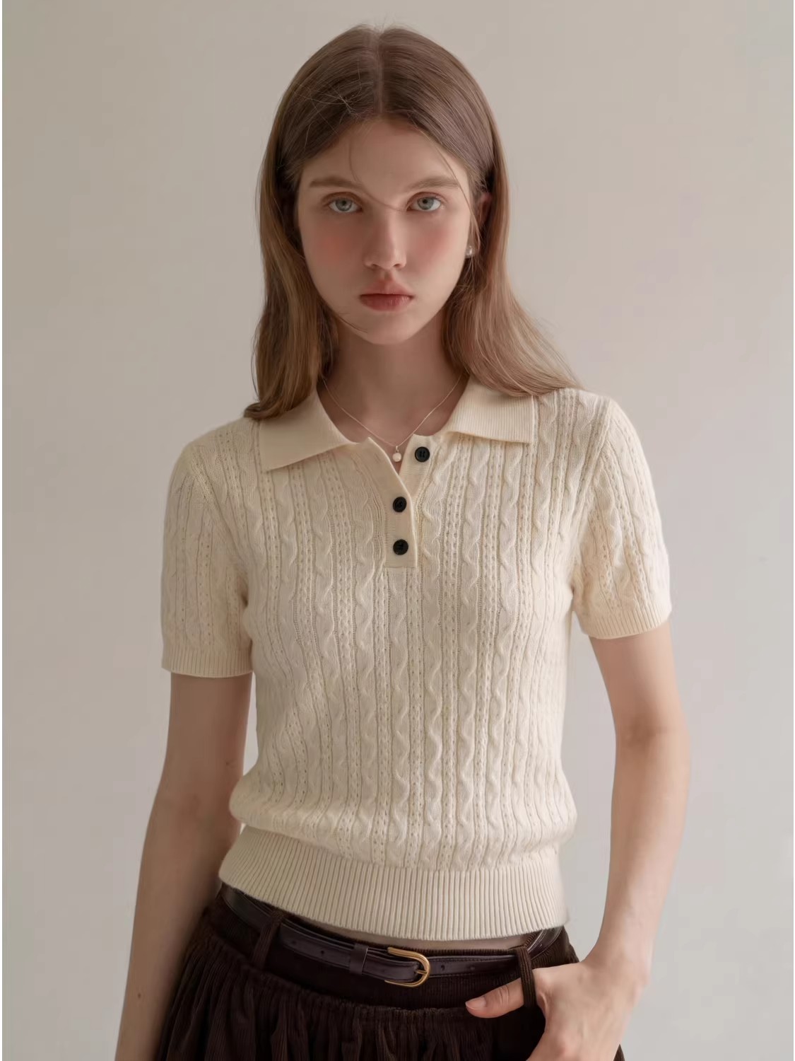 เสื้อโปโลถักลายเกลียวสไตล์ลำลอ - Women Fashion Styles บทวิจารณ์และราคา