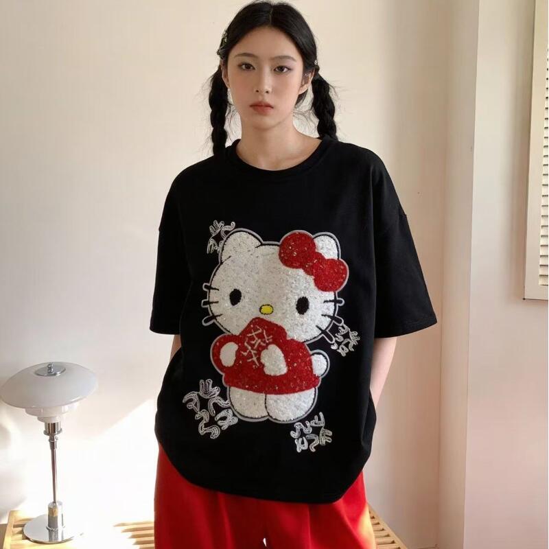 เสื้อยืดแขนสั้นลายการ์ตูนเฮลโล - Women Fashion Styles บทวิจารณ์และราคา