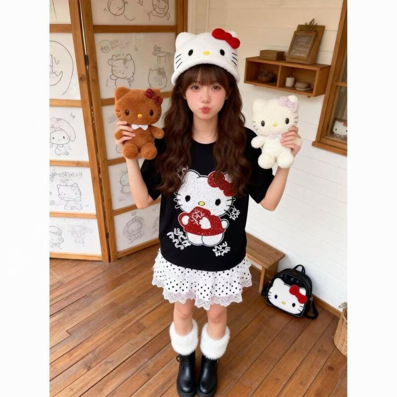 เสื้อยืดแขนสั้นลายการ์ตูนเฮลโล - Women Fashion Styles บทวิจารณ์และราคา