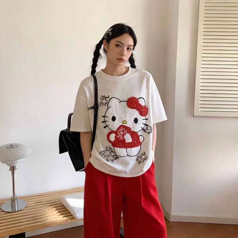 เสื้อยืดแขนสั้นลายการ์ตูนเฮลโล - Women Fashion Styles บทวิจารณ์และราคา