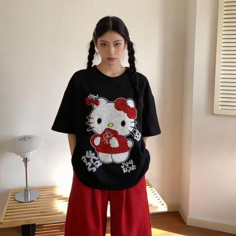 เสื้อยืดแขนสั้นลายการ์ตูนเฮลโล - Women Fashion Styles บทวิจารณ์และราคา