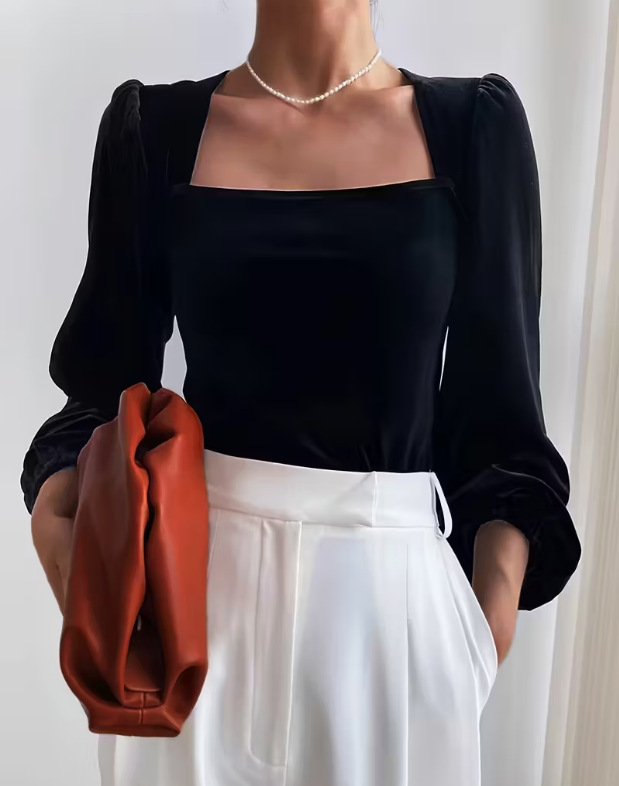 เสื้อผู้หญิงสีดำกำมะหยี่ คอเหล - Crop Top Women บทวิจารณ์และราคา