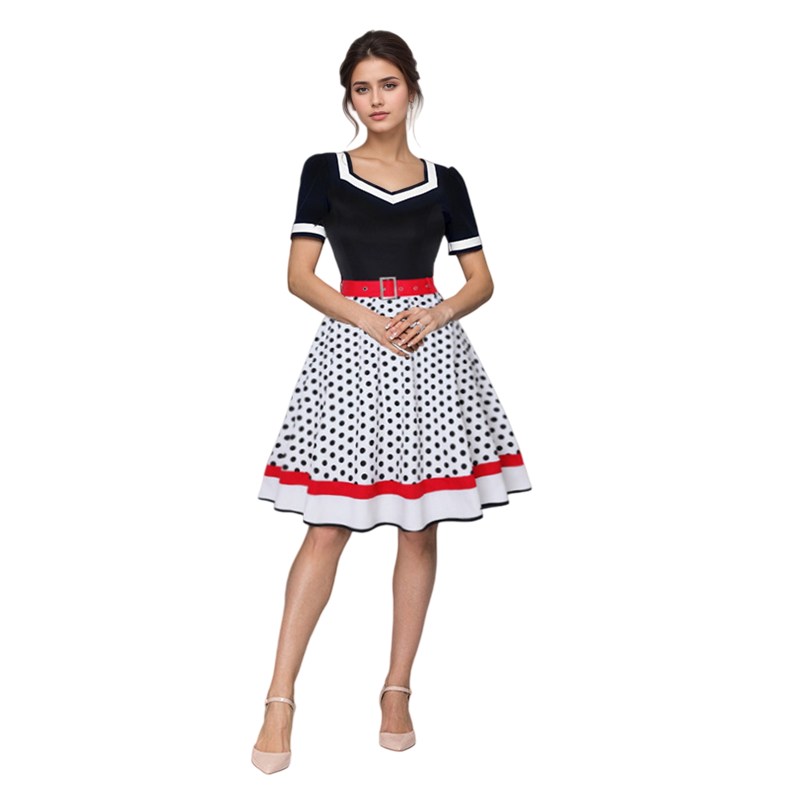 เดรสวินเทจคอวีแขนสั้นทรงสวิงสไ - Women'S Fashion In The 50S บทวิจารณ์และราคา