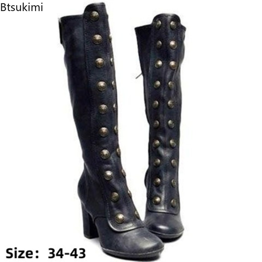รองเท้าบูทแฟชั่นสไตล์เรโทรสีดำ - Winter Fashion Women Boots บทวิจารณ์และราคา