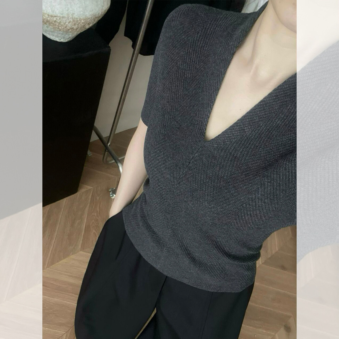 เสื้อยืดคอวีแขนสั้นถักนิตสีขาว - Women Fashion Styles บทวิจารณ์และราคา