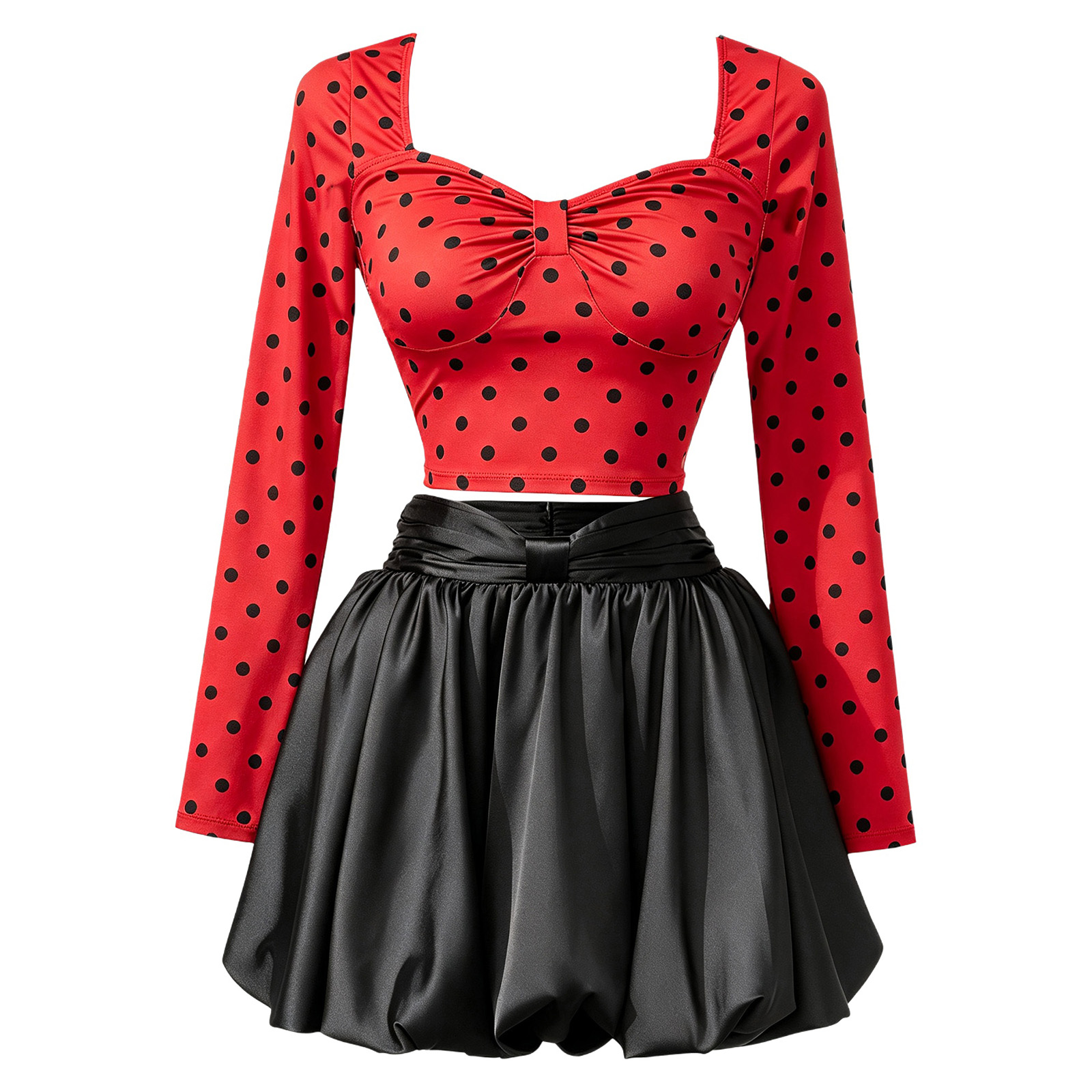 เสื้อครอปแขนยาวลายจุดสำหรับผู้ - Crop Top Women บทวิจารณ์และราคา