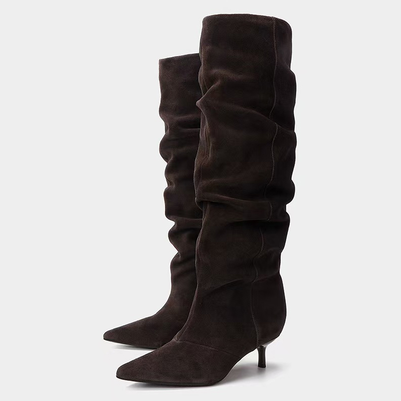 รองเท้าบูทสูงถึงเข่าแบบจีบหนัง - Winter Fashion Women Boots บทวิจารณ์และราคา