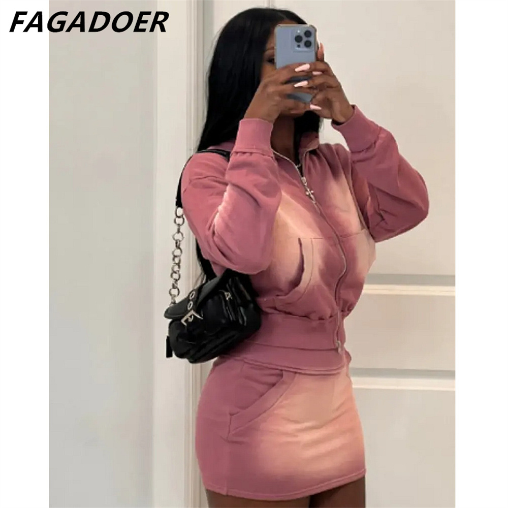 FAGADOER สีชมพู Tie Dye พิมพ์  - Tie Dye Two Piece บทวิจารณ์และราคา